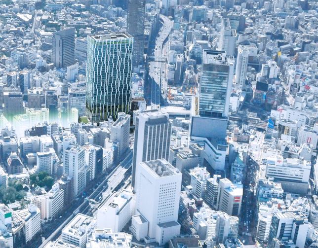 渋谷の高層ビルから街全体を見下ろした風景