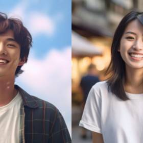 笑顔の20代男性と女性