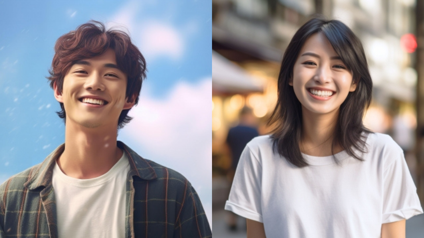 笑顔の20代男性と女性
